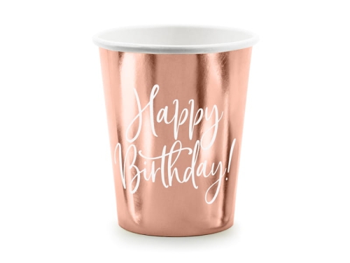 KUBECZKI HAPPY BIRTHDAY RÓŻOWE ZŁOTO 260ml 6szt