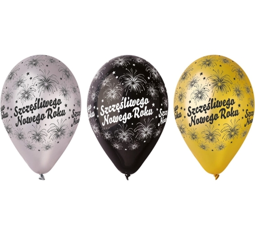 BALON METALICZNY SZCZĘŚLIWEGO NOWEGO ROKU MIX 30cm 1szt