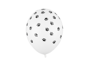 BALON BIAŁY KOCIE ŁAPKI CZARNE 30cm 1szt