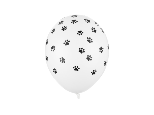 BALON BIAŁY KOCIE ŁAPKI CZARNE 30cm 1szt