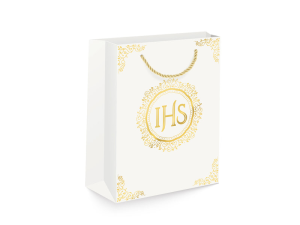 TOREBKA PREZENTOWA KOMUNIA  IHS BIAŁA 15x20cm