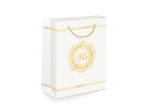 TOREBKA PREZENTOWA KOMUNIA IHS BIAŁA 15x20cm