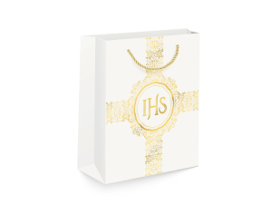 TOREBKA PREZENTOWA KOMUNIA  IHS BIAŁA 15x20cm