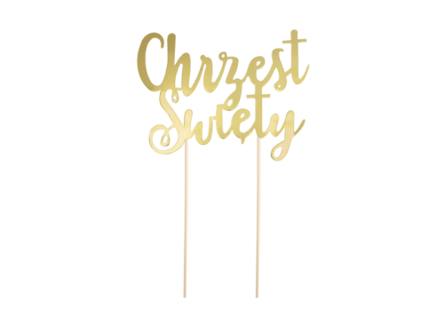 KARTECZKA NA PIKU TOPPER CHRZEST ŚWIĘTY ZŁOTA 21cm