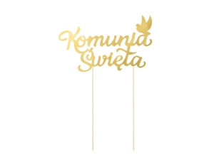 KARTECZKA NA PIKU TOPPER KOMUNIA ŚWIĘTA ZŁOTA 22,5cm