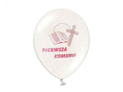 BALON LATEKS BIAŁY IHS KOMUNIA RÓŻ 27cm 1szt