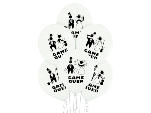 BALONY BIAŁE PARA MŁODA GAME OVER 30cm 6szt