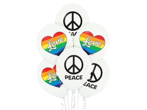 BALONY BIAŁE LOVE AND PEACE 30cm 6szt