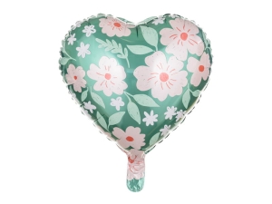 BALON PARTY DECO SERCE W KWIATY ZIELONY 18'' 45cm
