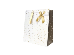 TOREBKA PREZENTOWA KOKARDA SERDUSZKA BIAŁO-ZŁOTA 23x18cm