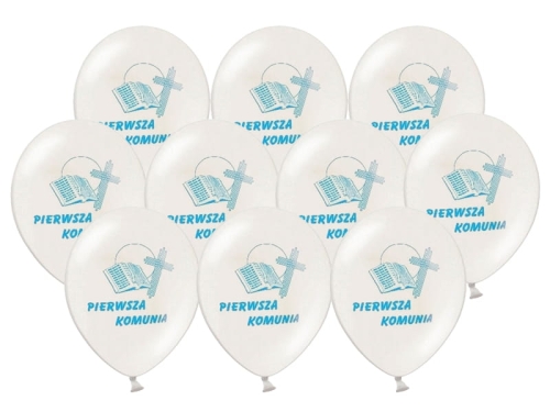 BALONY LATEKSOWE BIAŁE I KOMUNIA ŚW. NIEBIESKIE 27 cm 10 szt.