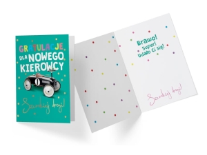KARTKA NOWY KIEROWCA SZEROKIEJ DROGI TURKUSOWA 17x12cm