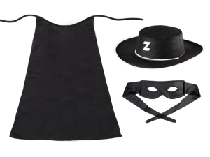 ZESTAW ZORRO CZARNY PELERYNA 90cm 3el