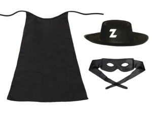 ZESTAW ZORRO CZARNY PELERYNA 75cm 3el