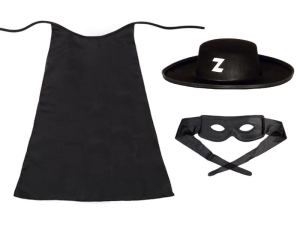 ZESTAW ZORRO CZARNY PELERYNA 90cm 3el