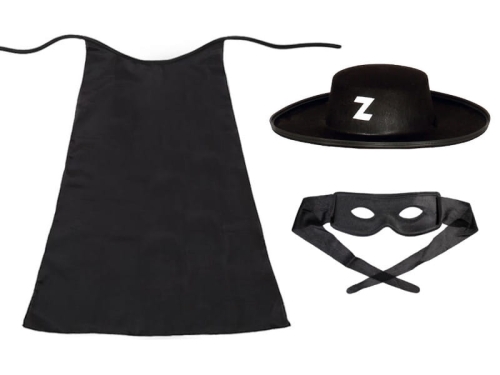 ZESTAW ZORRO CZARNY PELERYNA 55cm 3el