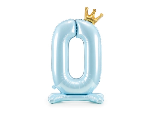 BALON CYFRA 0 STOJĄCY KORONA BŁĘKITNY 33'' 84cm