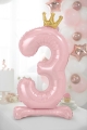 BALON CYFRA 3 STOJĄCY KORONA JASNORÓŻOWY 33'' 84cm