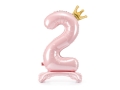 BALON CYFRA 2 STOJĄCY KORONA JASNORÓŻOWY 33'' 84cm