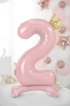 BALON CYFRA 2 STOJĄCY KORONA JASNORÓŻOWY 33'' 84cm