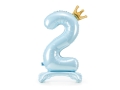 BALON CYFRA 2 STOJĄCY KORONA BŁĘKITNY 33'' 84cm