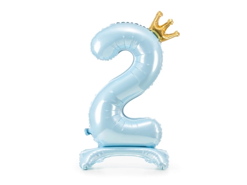 BALON CYFRA 2 STOJĄCY KORONA BŁĘKITNY 33'' 84cm