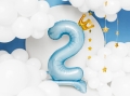 BALON CYFRA 2 STOJĄCY KORONA BŁĘKITNY 33'' 84cm
