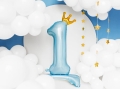 BALON CYFRA 1 STOJĄCY KORONA BŁĘKITNY 33'' 84cm