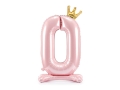 BALON CYFRA 0 STOJĄCY KORONA JASNORÓŻOWY 33'' 84cm