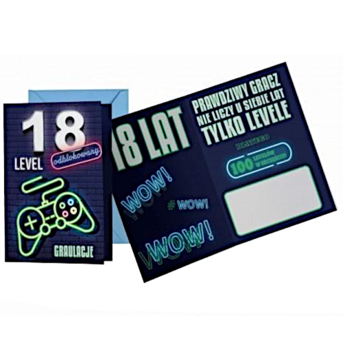 KARTKA 18 URODZINY LEVEL ODBLOKOWANY GRANAT 17x12cm
