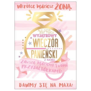 KARTKA WIECZÓR PANIEŃSKI RÓŻOWA 16,5x12cm 1szt