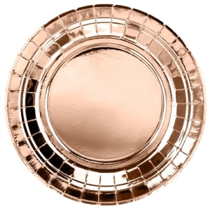 TALERZYKI PAPIEROWE OKRĄGŁE RÓŻOWE ZŁOTO 18cm 6szt.