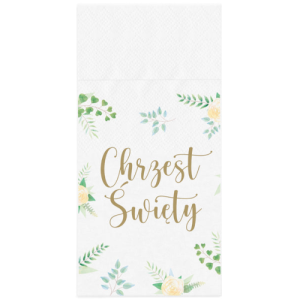 SERWETKI NA SZTUĆCE CHRZEST ŚWIĘTY KWIATY BIAŁE 16szt