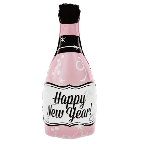 BALON BUTELKA SZAMPANA HAPPY NEW YEAR RÓŻOWY 39'' 100cm