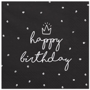 SERWETKI HAPPY BIRTHDAY CZARNE 20 szt.