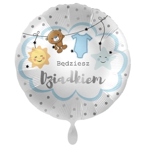 BALON PREMIOLOON BĘDZIESZ DZIADKIEM GROSZKI OKRĄGŁY BIAŁY 17'' 43cm