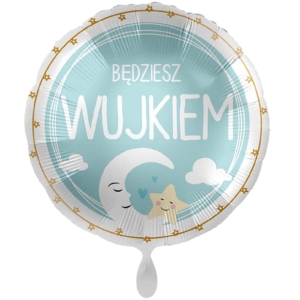 BALON PREMIOLOON BĘDZIESZ WUJKIEM OKRĄGŁY BŁĘKITNY 17'' 43cm