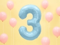BALON CYFRA 3 BŁĘKITNY 34'' 86cm