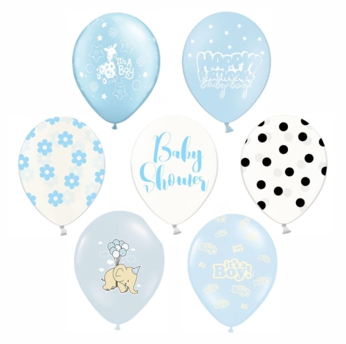 ZESTAW BALONÓW BABYSHOWER BŁĘKITNY MIX 25szt
