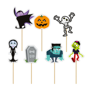 KARTECZKI NA PIKU TOPPERY POTWORKI HALLOWEEN MIX 7szt
