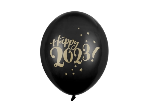 BALON CZARNY HAPPY 2023 ZŁOTY 30cm 1szt