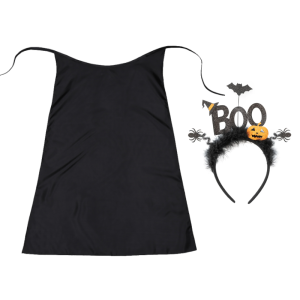 ZESTAW HALLOWEEN BOO CZARNY PELERYNA 90cm 2el