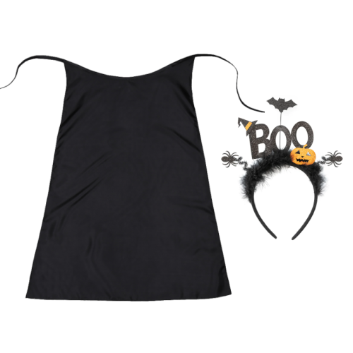 ZESTAW HALLOWEEN BOO CZARNY PELERYNA 75cm 2el