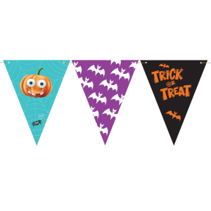 GIRLANDA TRÓJKĄTNA BOO TRICK OR TREAT MIX BŁĘKITNA 2,5m