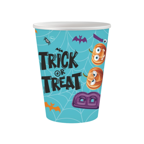 KUBECZKI PAPIEROWE BOO TRICK OR TREAT BŁĘKITNE 250ml 6szt