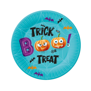 TALERZYKI PAPIEROWE BOO TRICK OR TREAT BŁĘKITNE 18cm 6szt