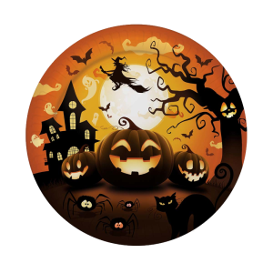 TALERZYKI PAPIEROWE WIEDŹMA NA MIOTLE POMARAŃCZOWE 23cm 6szt