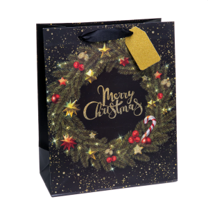 TOREBKA PREZENTOWA WIENIEC MERRY CHRISTMAS CZARNA 32x26cm