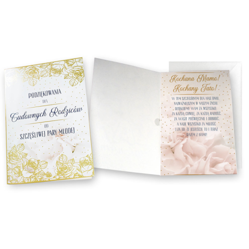 KARTKA ŚLUB PODZIĘKOWANIA DLA RODZICÓW DŻWIĘK BIAŁA 23x15cm