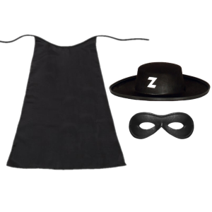 ZESTAW ZORRO CZARNY PELERYNA 90cm 3el